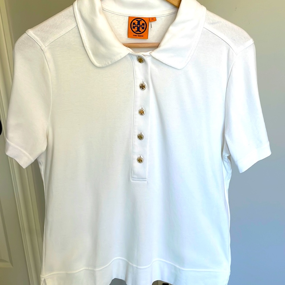 Tory Burch White Button Polo Shirt XL